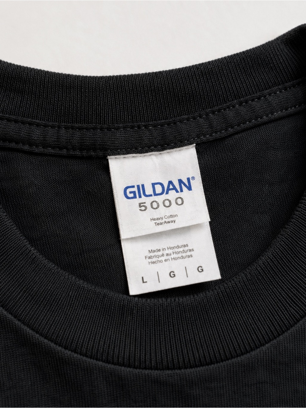 Gildan 5000 Black Heavy Cotton Tee with White Neck Tag UNISEX SIZE L - Picture 2 of 4